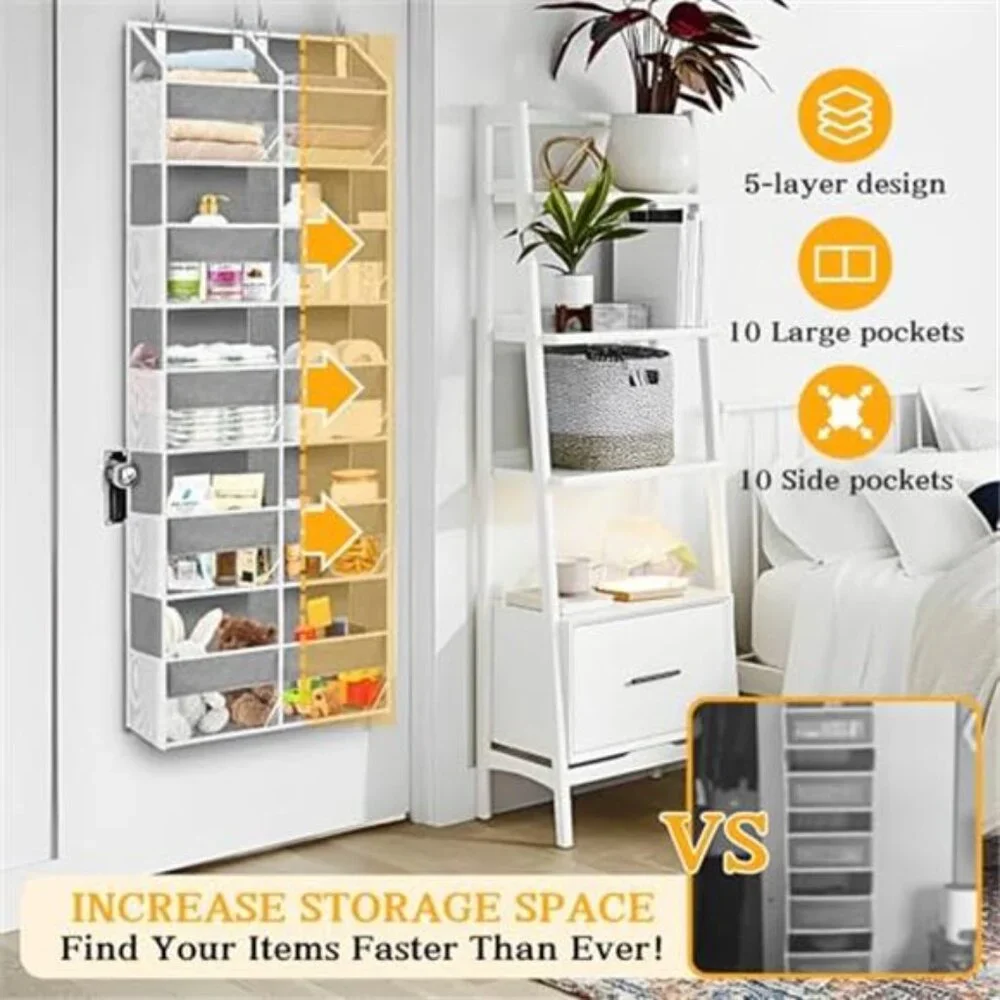 Over Door Organizer 5 Tier Hanging Storage With Mesh Pockets